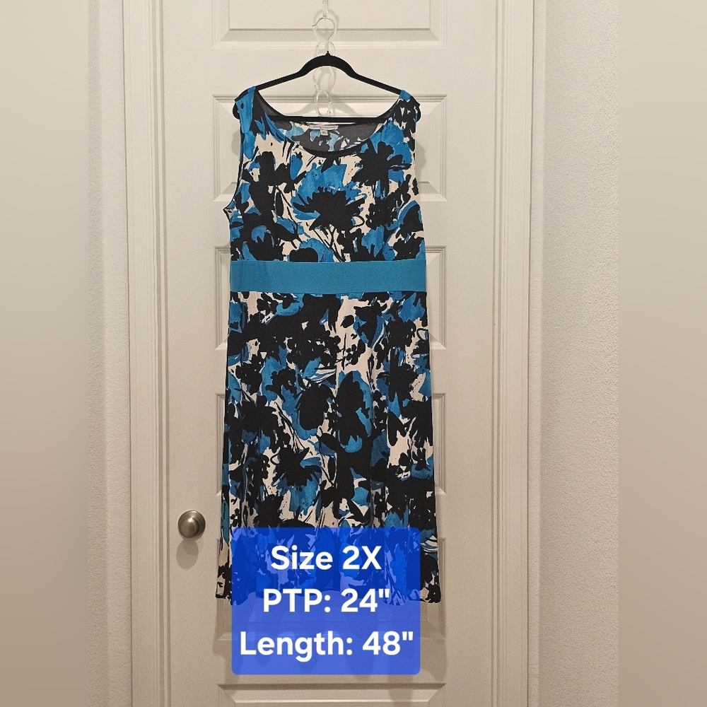 Danny and Nicole Sleeveless Floral Midi Dress, EUC, Size 2X